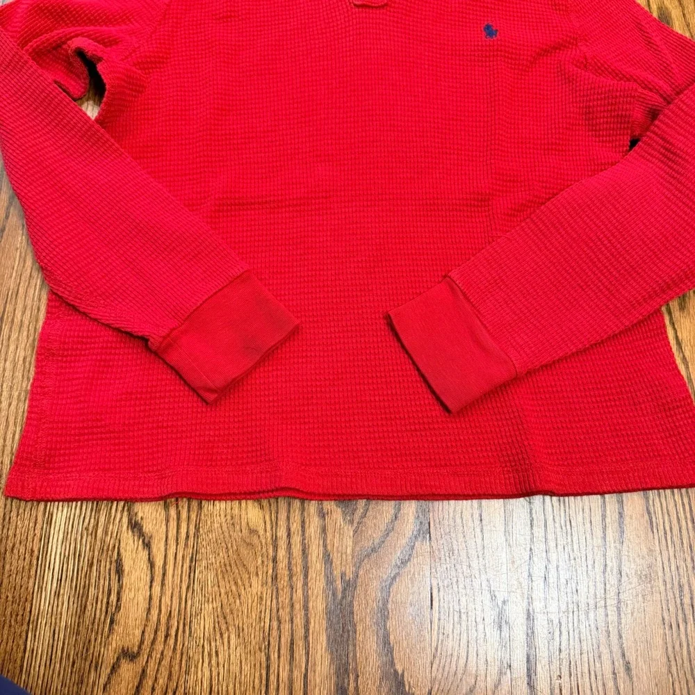 Polo‎ Ralph Lauren Waffle Knit Thermal Henley Hoodie Red Kids Size L Preppy